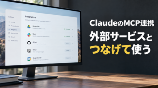 外部サービスとの連携をイメージしたモニター。ClaudeのMCP連携。外部サービスと。つなげて使う。
