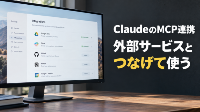 外部サービスとの連携をイメージしたモニター。ClaudeのMCP連携。外部サービスと。つなげて使う。