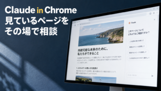 記事と相談欄をイメージしたモニター。Claude in Chrome。見ているページを。その場で相談。