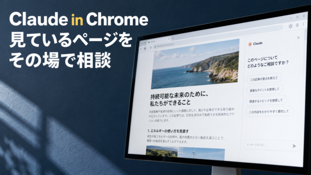 記事と相談欄をイメージしたモニター。Claude in Chrome。見ているページを。その場で相談。