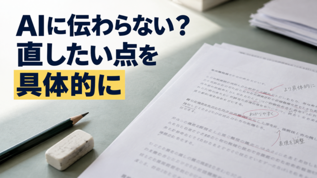 修正箇所を書き込んだ原稿と消しゴム。AIに伝わらない？。直したい点を。具体的に。